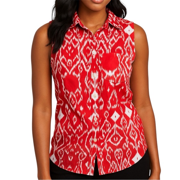St. John's Bay Tops - St. John's Bay Red Ikat Print Button Down Shirt